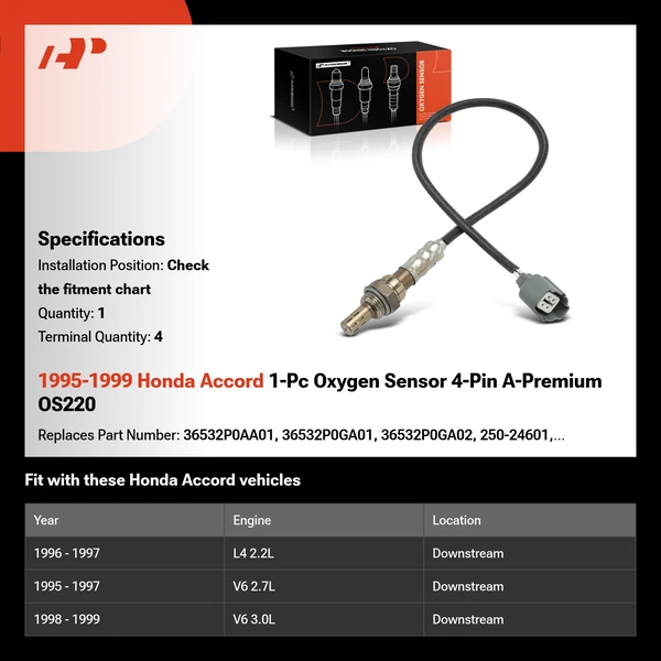 1995-1999 Honda Accord 1-Pc Oxygen Sensor 4-Pin A-Premium OS220