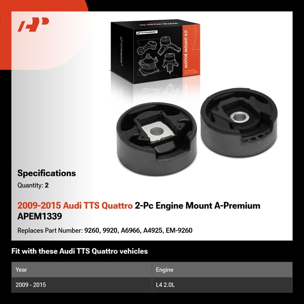 2009-2015 Audi TTS Quattro 2-Pc Engine Mount A-Premium APEM1339