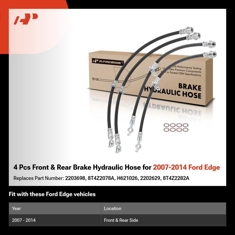 4 Pcs Front & Rear Brake Hydraulic Hose for 2007-2014 Ford Edge