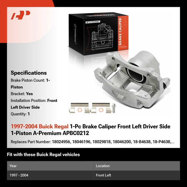 1997-2004 Buick Regal 1-Pc Brake Caliper Front Left Driver Side 1-Piston A-Premium APBC0212