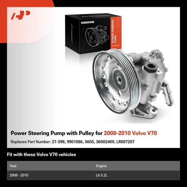 Power Steering Pump with Pulley for 2008-2010 Volvo V70