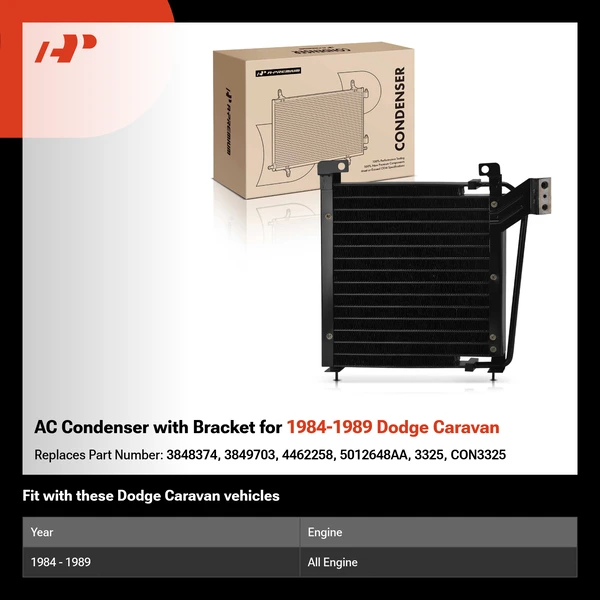 AC Condenser with Bracket for 1984-1989 Dodge Caravan