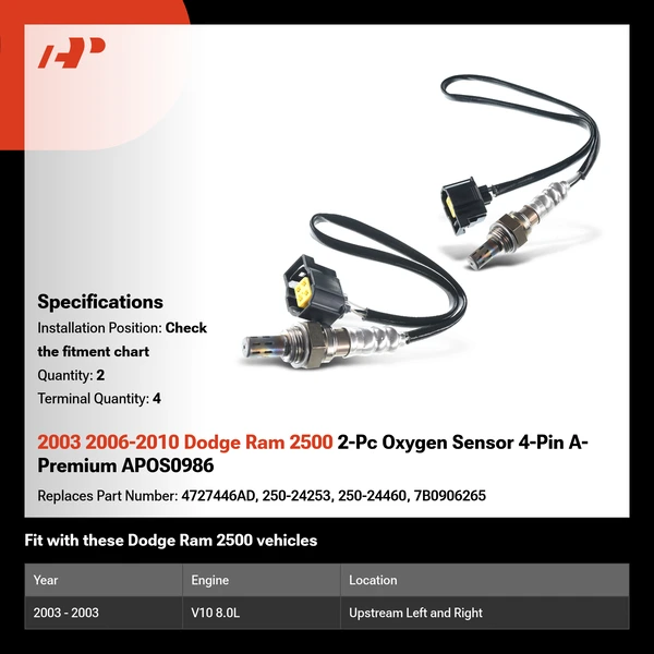 2003 2006-2010 Dodge Ram 2500 2-Pc Oxygen Sensor 4-Pin A-Premium APOS0986