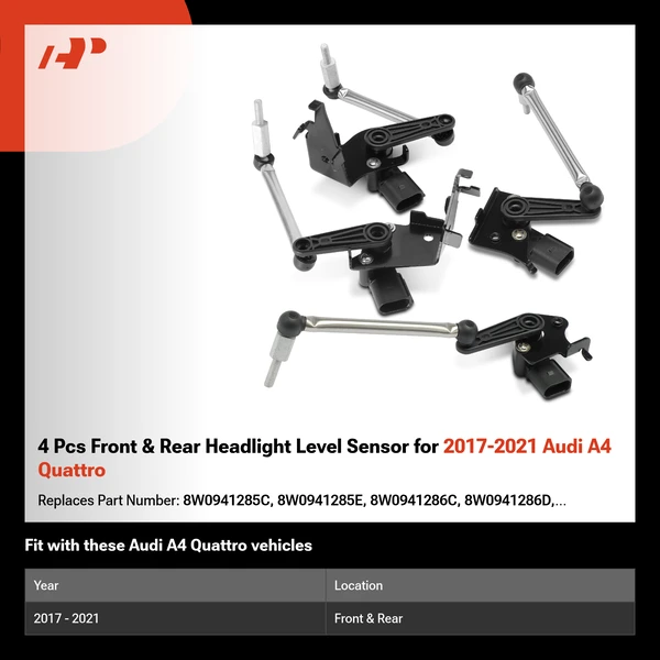 4 Pcs Front & Rear Headlight Level Sensor for 2017-2021 Audi A4 Quattro