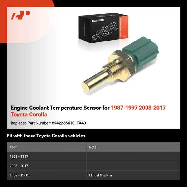 Engine Coolant Temperature Sensor for 1987-1997 2003-2017 Toyota Corolla
