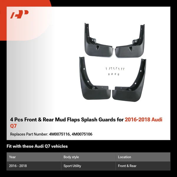 4 Pcs Front & Rear Mud Flaps Splash Guards for 2016-2018 Audi Q7