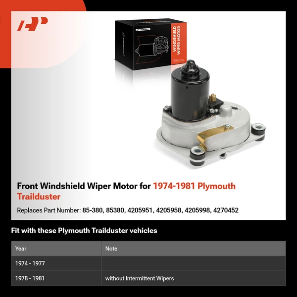 Front Windshield Wiper Motor for 1974-1981 Plymouth Trailduster
