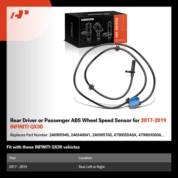 Rear Driver or Passenger ABS Wheel Speed Sensor for 2017-2019 INFINITI QX30