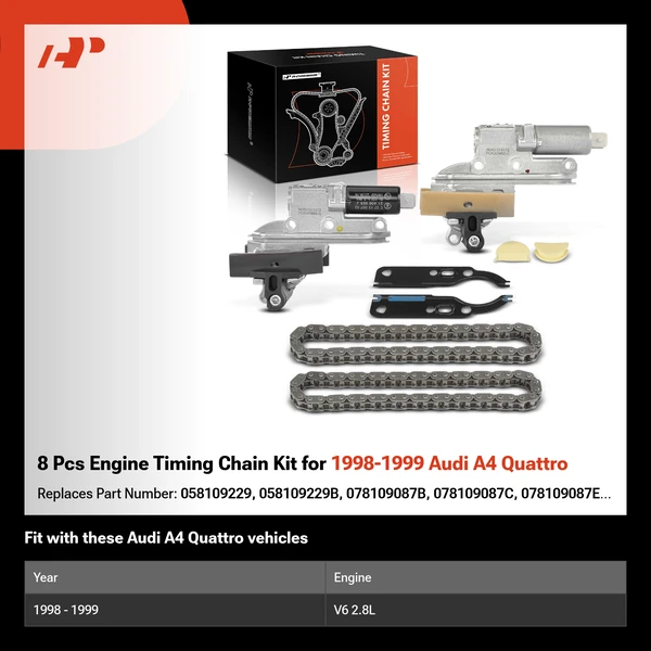 8 Pcs Engine Timing Chain Kit for 1998-1999 Audi A4 Quattro