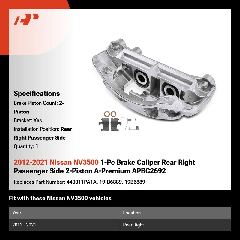 2012-2021 Nissan NV3500 1-Pc Brake Caliper Rear Right Passenger Side 2-Piston A-Premium APBC2692