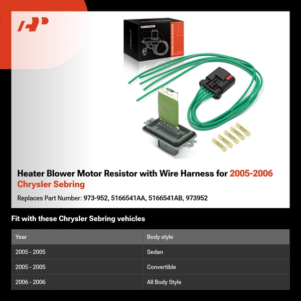 Heater Blower Motor Resistor with Wire Harness for 2005-2006 Chrysler Sebring