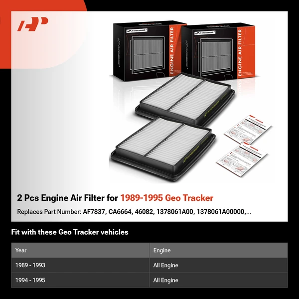 2 Pcs Engine Air Filter for 1989-1995 Geo Tracker
