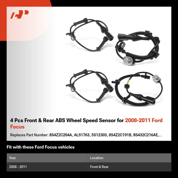 4 Pcs Front & Rear ABS Wheel Speed Sensor for 2008-2011 Ford Focus