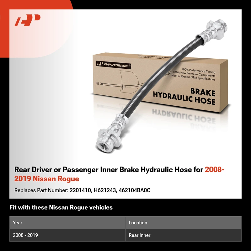Rear Driver or Passenger Inner Brake Hydraulic Hose for 2008-2019 Nissan Rogue