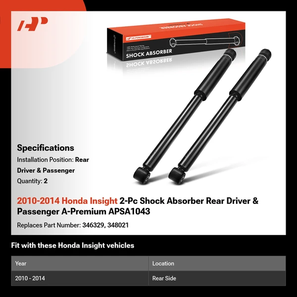 2010-2014 Honda Insight 2-Pc Shock Absorber Rear Driver & Passenger A-Premium APSA1043