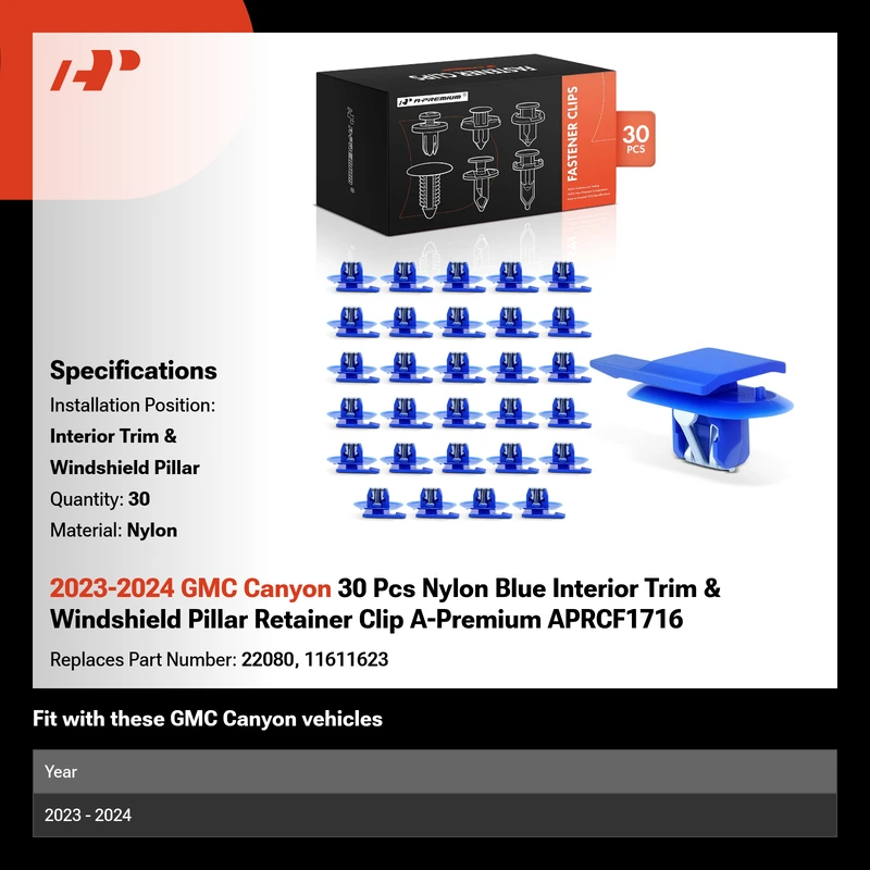 2023-2024 GMC Canyon 30 Pcs Nylon Blue Interior Trim & Windshield Pillar Retainer Clip A-Premium APRCF1716