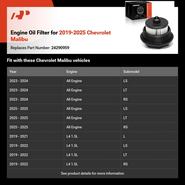 Engine Oil Filter for 2019-2025 Chevrolet Malibu