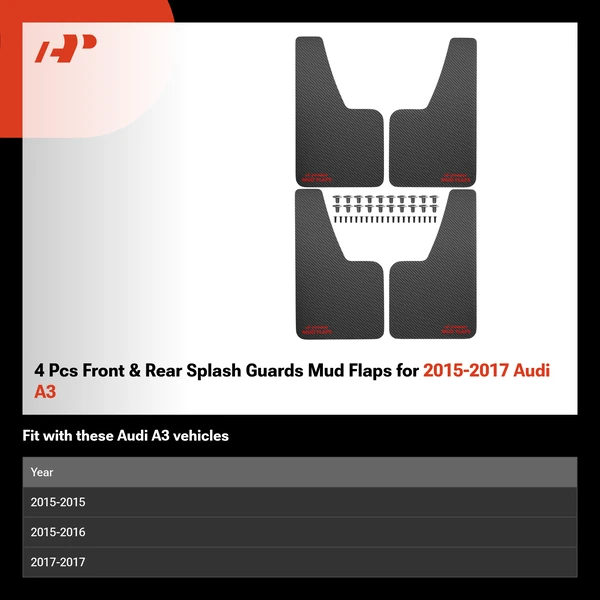 4 Pcs Front & Rear Splash Guards Mud Flaps for 2015-2017 Audi A3