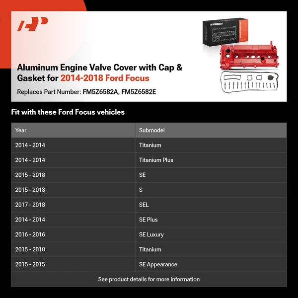 Aluminum Engine Valve Cover with Cap & Gasket for 2014-2018 Ford Focus
