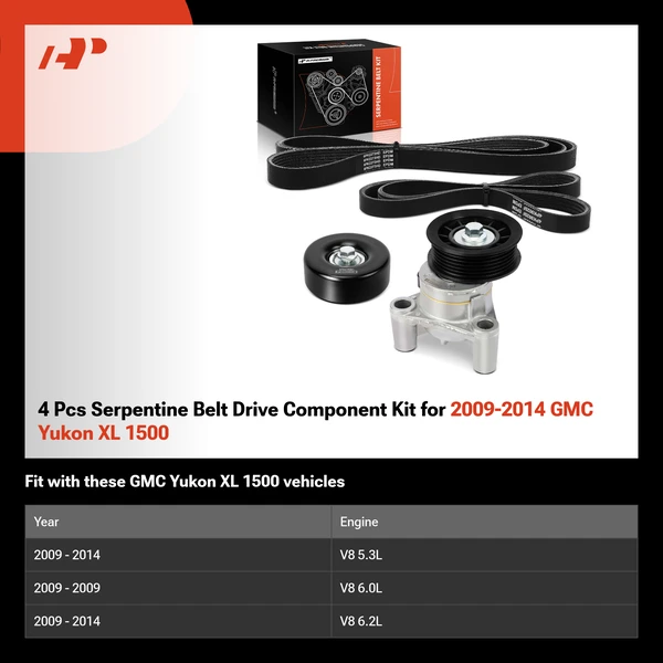 4 Pcs Serpentine Belt Drive Component Kit for 2009-2014 GMC Yukon XL 1500