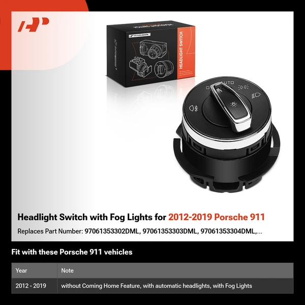 Headlight Switch with Fog Lights for 2012-2019 Porsche 911