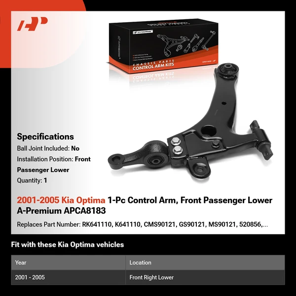 2001-2005 Kia Optima 1-Pc Control Arm, Front Passenger Lower A-Premium APCA8183