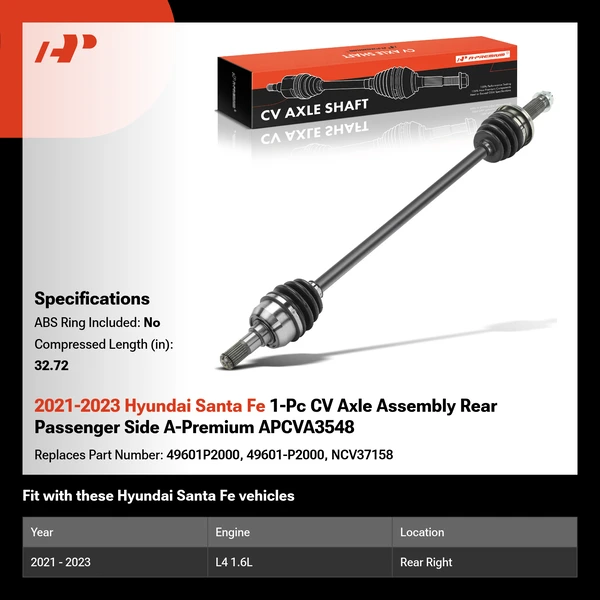 2021-2023 Hyundai Santa Fe 1-Pc CV Axle Assembly Rear Passenger Side A-Premium APCVA3548