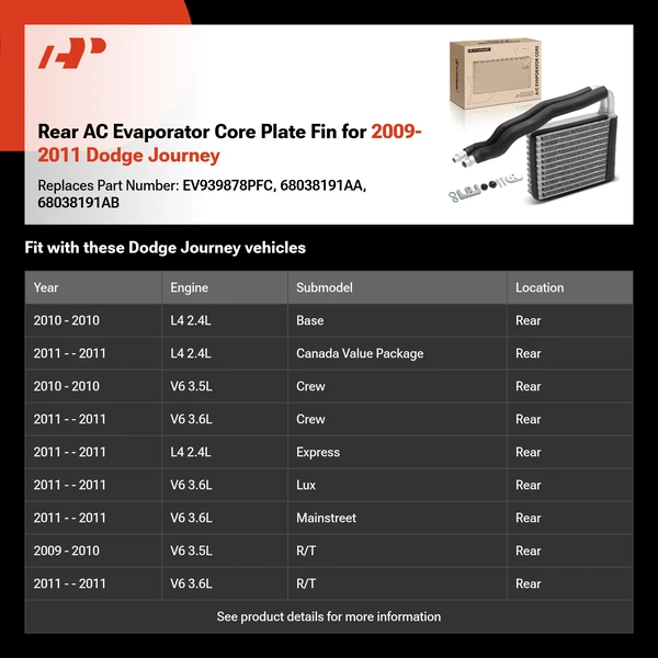Rear AC Evaporator Core Plate Fin for 2009-2011 Dodge Journey
