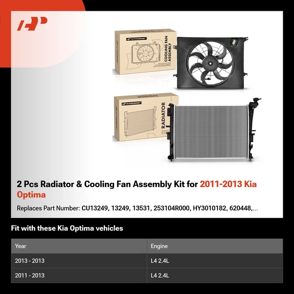 2 Pcs Radiator & Cooling Fan Assembly Kit for 2011-2013 Kia Optima