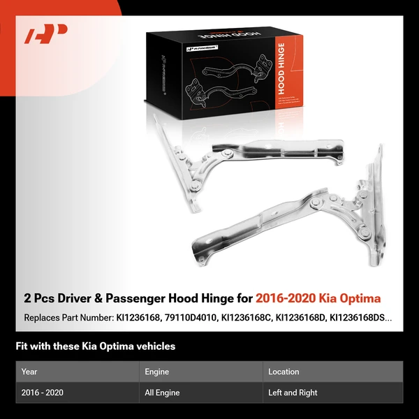 2 Pcs Driver & Passenger Hood Hinge for 2016-2020 Kia Optima