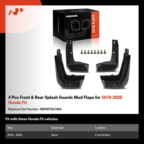 4 Pcs Front & Rear Splash Guards Mud Flaps for 2018-2020 Honda Fit