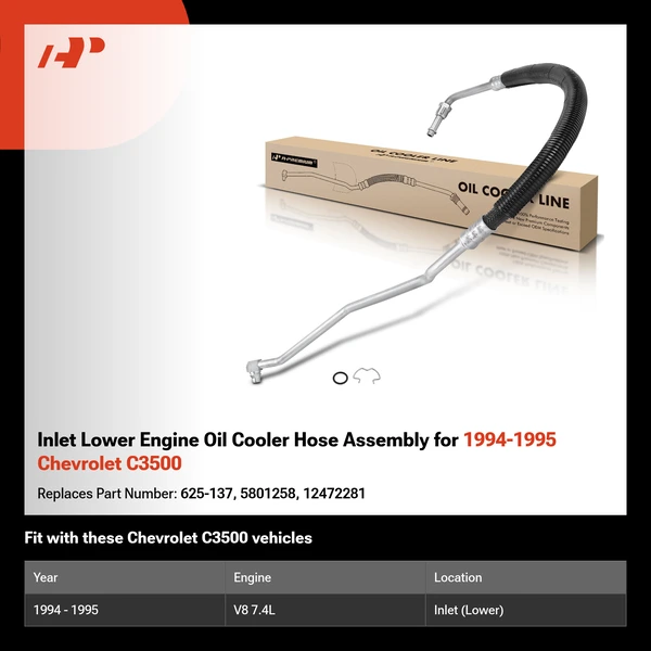 Inlet Lower Engine Oil Cooler Hose Assembly for 1994-1995 Chevrolet C3500
