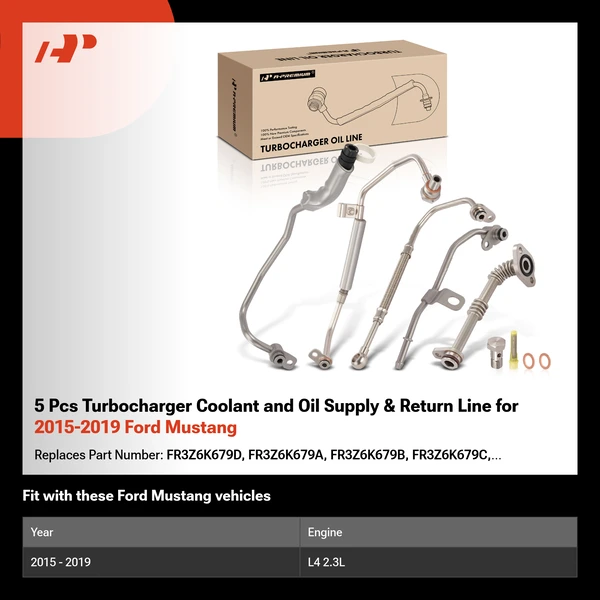 5 Pcs Turbocharger Coolant and Oil Supply & Return Line for 2015-2019 Ford Mustang
