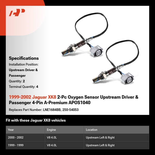 1999-2002 Jaguar XK8 2-Pc Oxygen Sensor Upstream Driver & Passenger 4-Pin A-Premium APOS1040