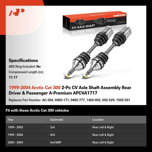 1999-2004 Arctic Cat 300 2-Pc CV Axle Shaft Assembly Rear Driver & Passenger A-Premium APCVA1717