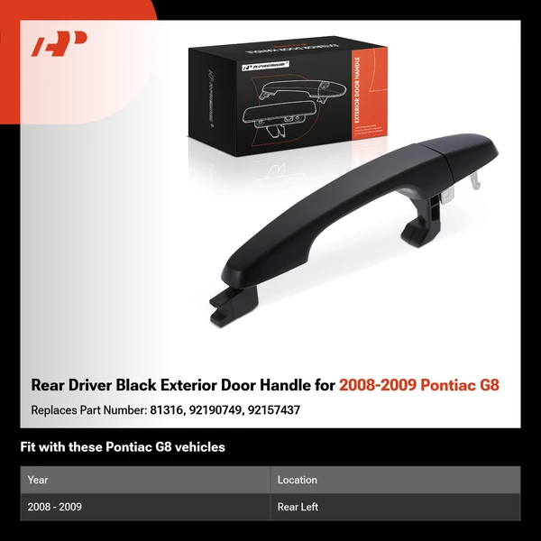 Rear Driver Black Exterior Door Handle for 2008-2009 Pontiac G8
