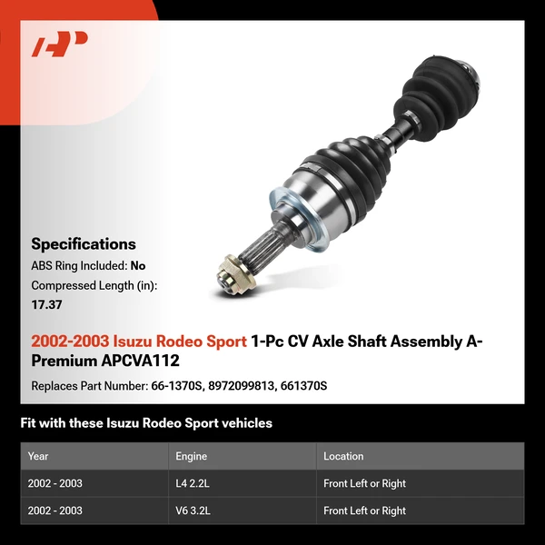 2002-2003 Isuzu Rodeo Sport 1-Pc CV Axle Shaft Assembly A-Premium APCVA112