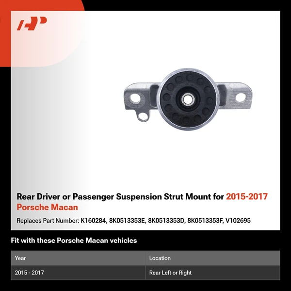 Rear Driver or Passenger Suspension Strut Mount for 2015-2017 Porsche Macan