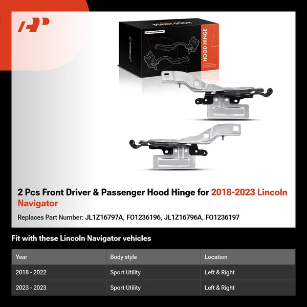 2 Pcs Front Driver & Passenger Hood Hinge for 2018-2023 Lincoln Navigator