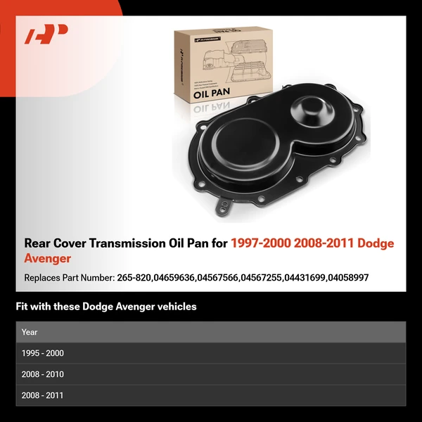 Rear Cover Transmission Oil Pan for 1997-2000 2008-2011 Dodge Avenger