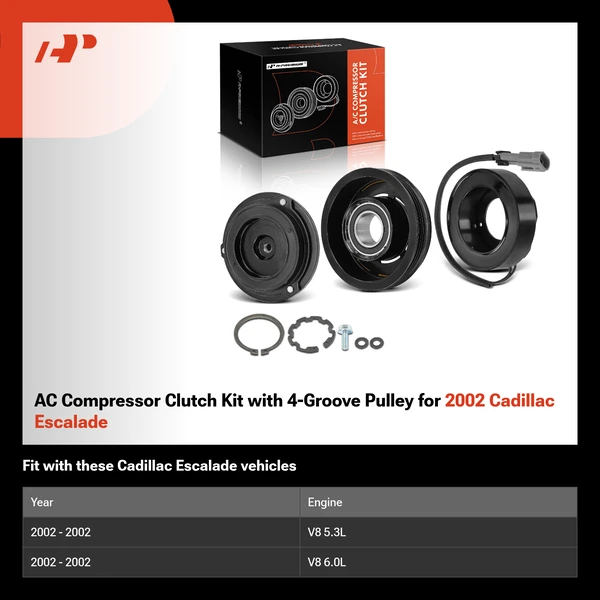 AC Compressor Clutch Kit with 4-Groove Pulley for 2002 Cadillac Escalade