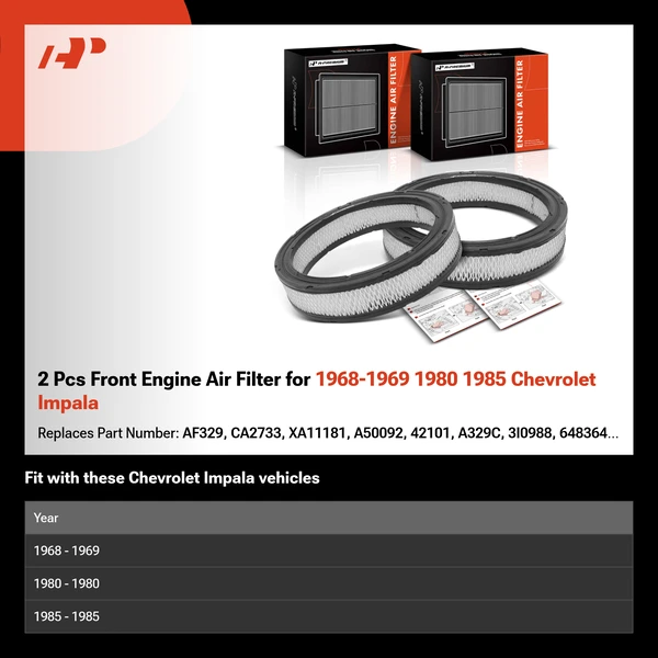 2 Pcs Front Engine Air Filter for 1968-1969 1980 1985 Chevrolet Impala