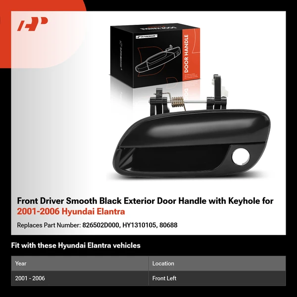 Front Driver Smooth Black Exterior Door Handle with Keyhole for 2001-2006 Hyundai Elantra