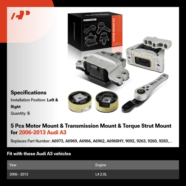 5 Pcs Motor Mount & Transmission Mount & Torque Strut Mount for 2006-2013 Audi A3