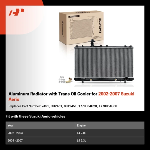 Aluminum Radiator with Trans Oil Cooler for 2002-2007 Suzuki Aerio