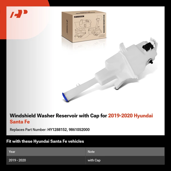 Windshield Washer Reservoir with Cap for 2019-2020 Hyundai Santa Fe