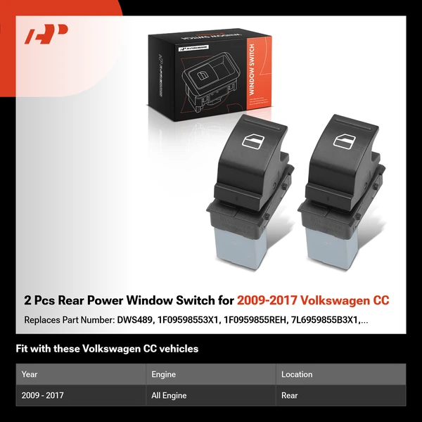 2 Pcs Rear Power Window Switch for 2009-2017 Volkswagen CC