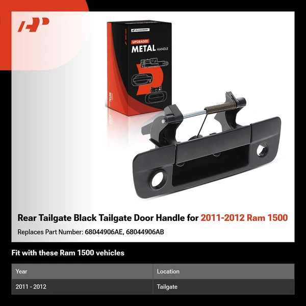 Rear Tailgate Black Tailgate Door Handle for 2011-2012 Ram 1500