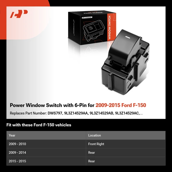 Power Window Switch with 6-Pin for 2009-2015 Ford F-150