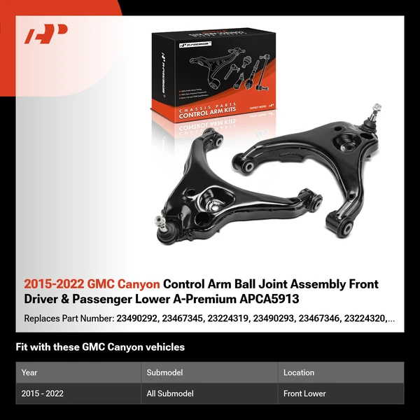 2015-2022 GMC Canyon Control Arm Ball Joint Assembly Front Driver & Passenger Lower A-Premium APCA5913
